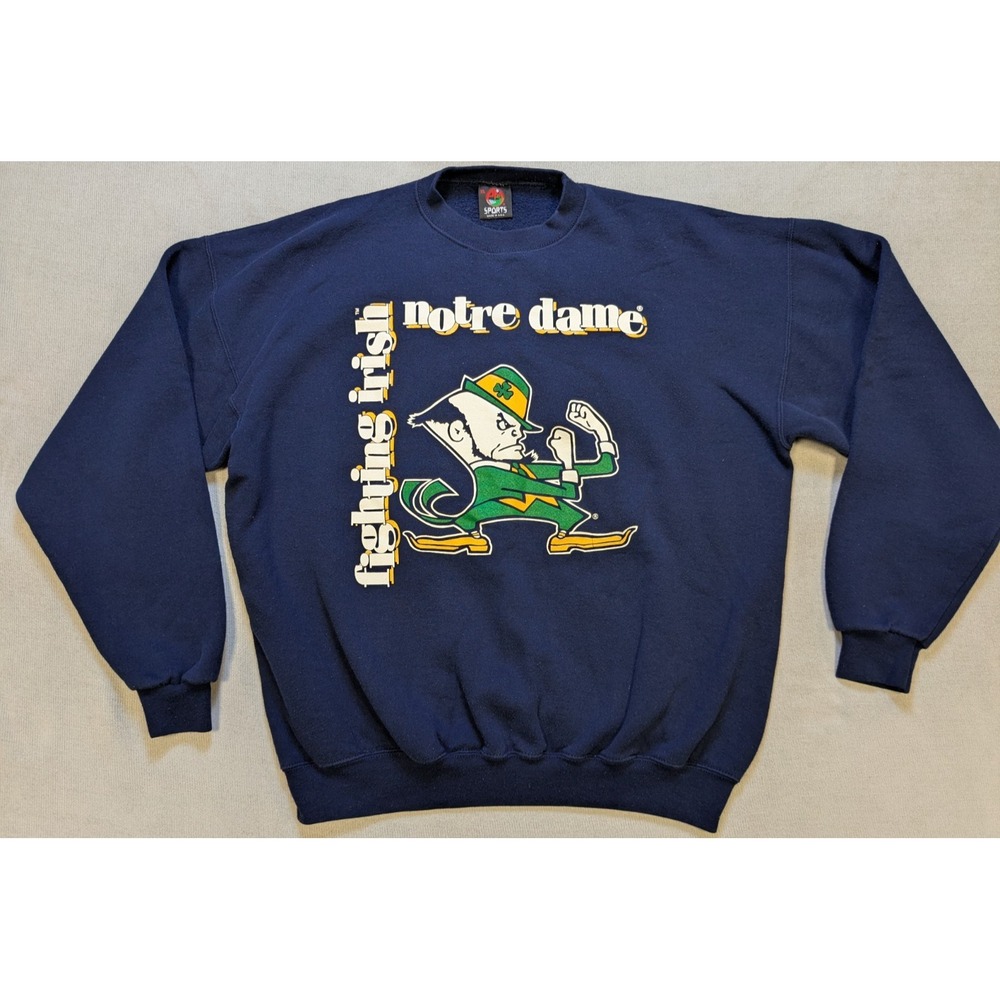 Vintage Notre Dame Fighting Irish Sweatshirt Mens XL Blue Football Big Logo 90s